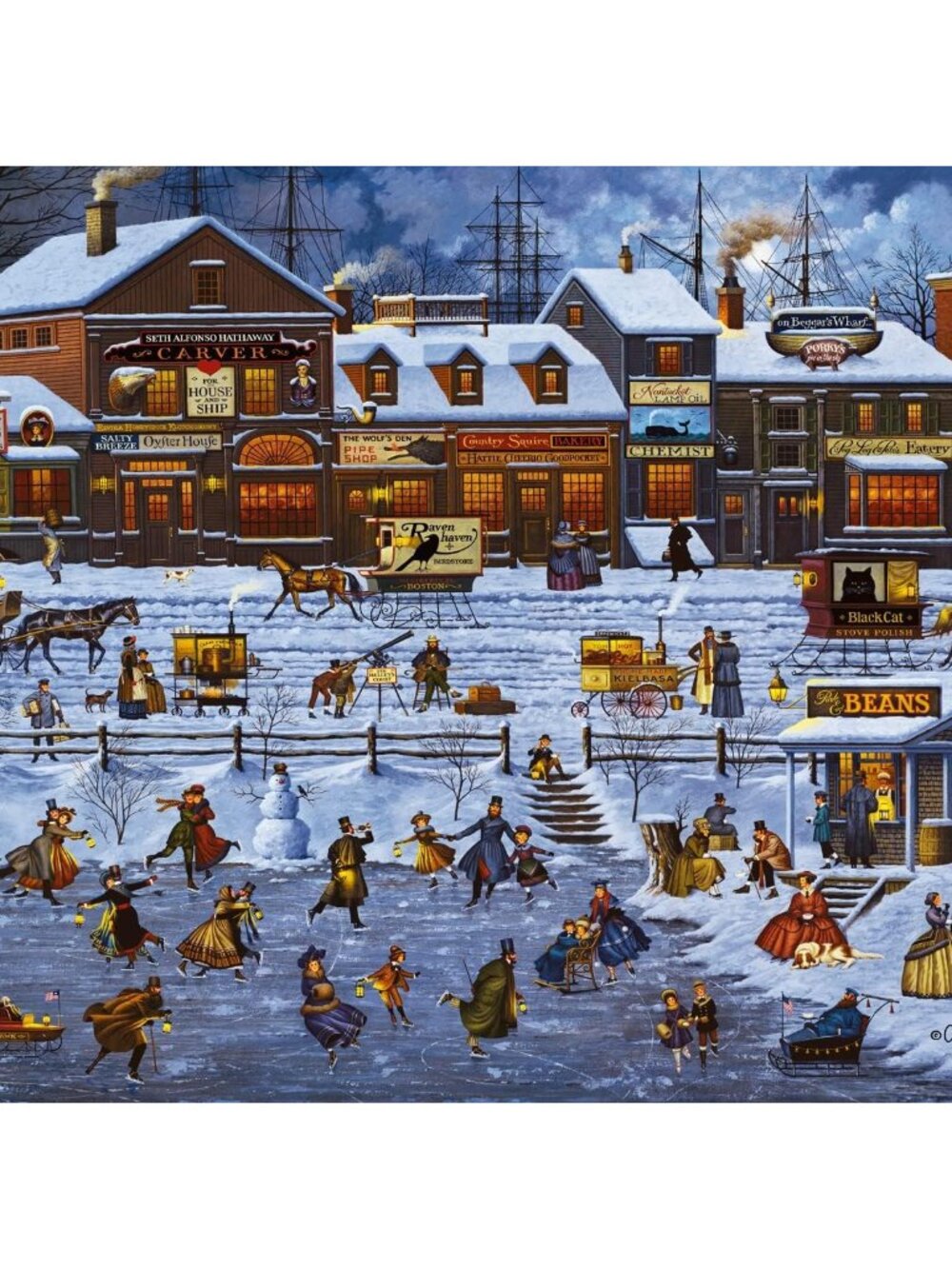 Charles Wysocki - Bostonians and Beans- 1000 Piece Christmas Jigsaw Puzzle - Fes - Picture 2 of 6